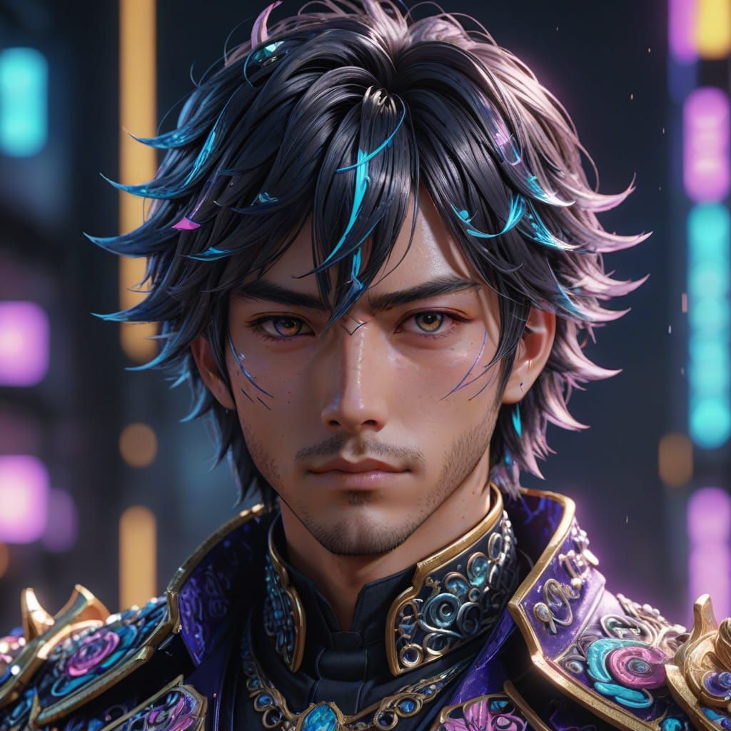 Anime Portrait with Neon Highlights in 3D