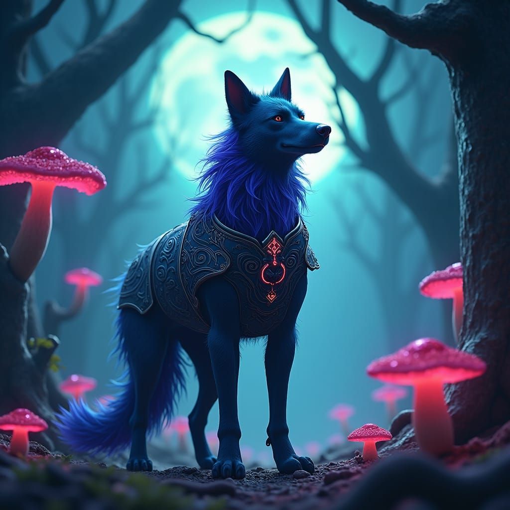 Mystical Ninja Hound in Moonlit Forest