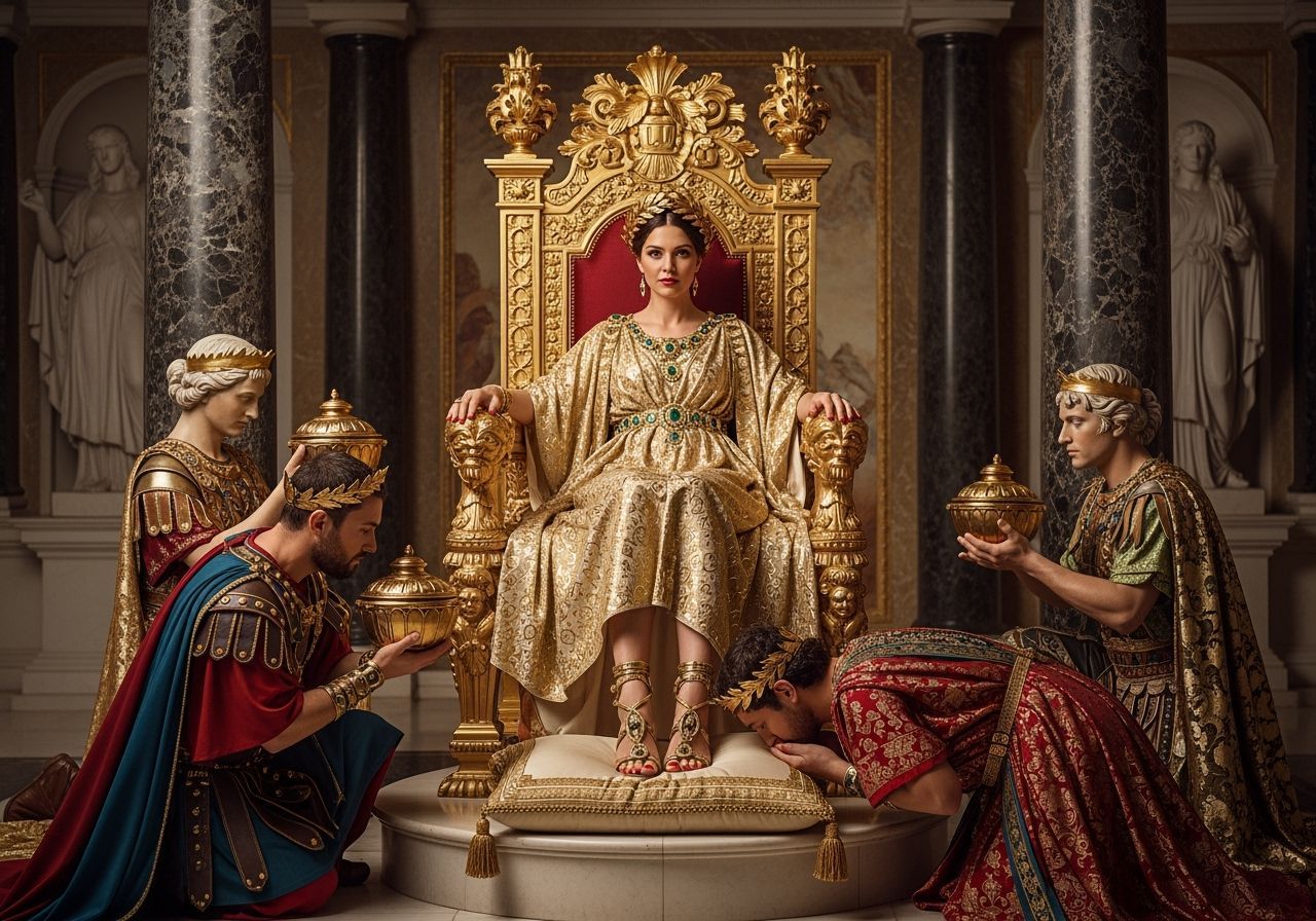 Regal Roman Empress on Gold Throne