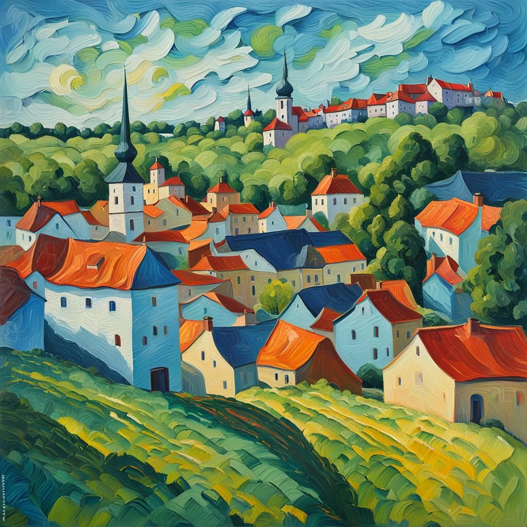 Viljandi, Estonia in Neo-Impressionistic Impasto Style