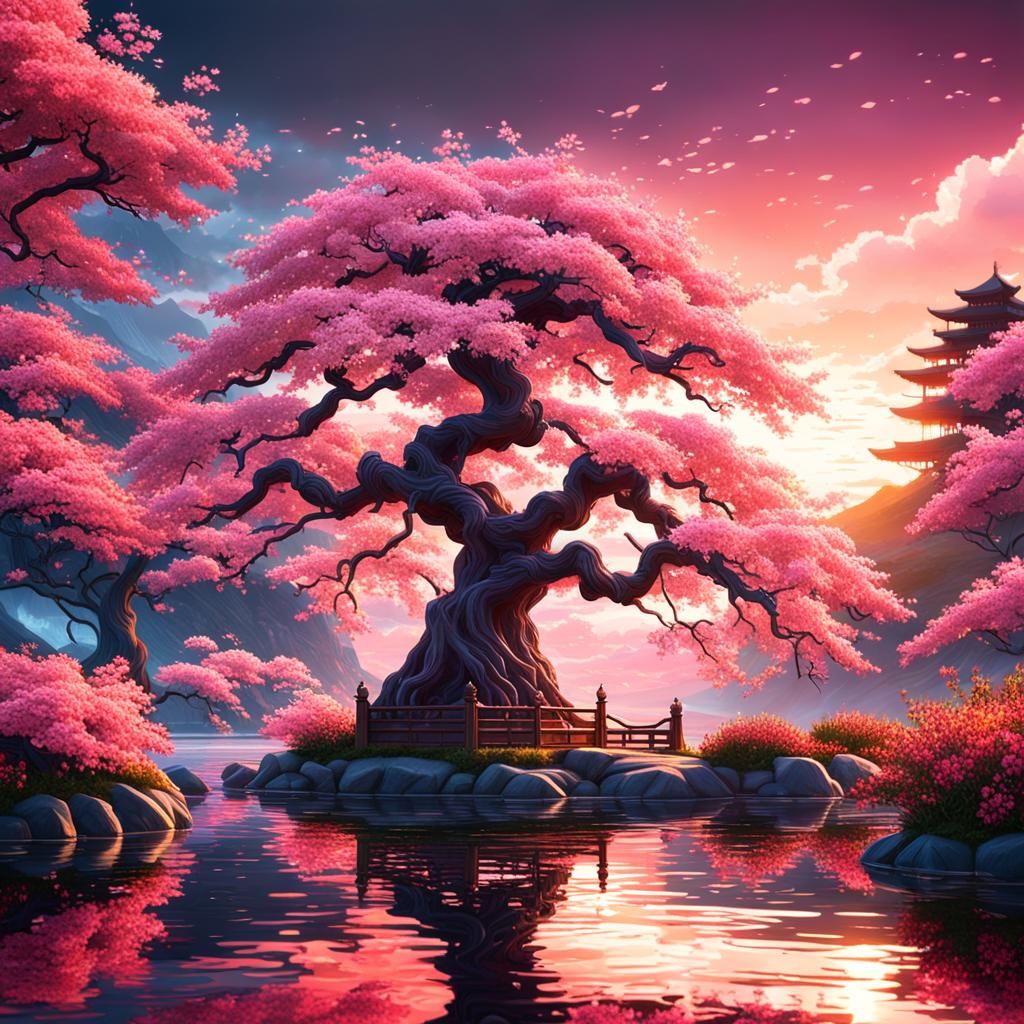 Vibrant cherry blossom tree