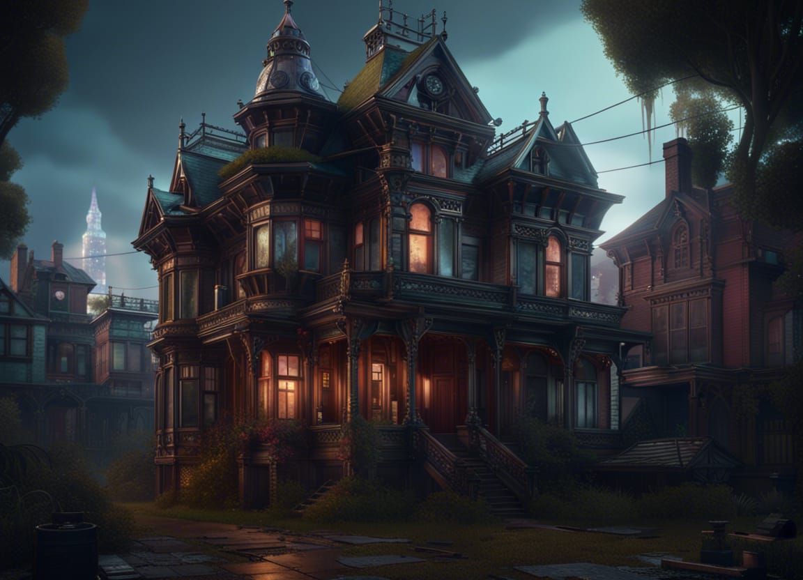Cyberpunk Victorian House: Abandoned Beauty in the City