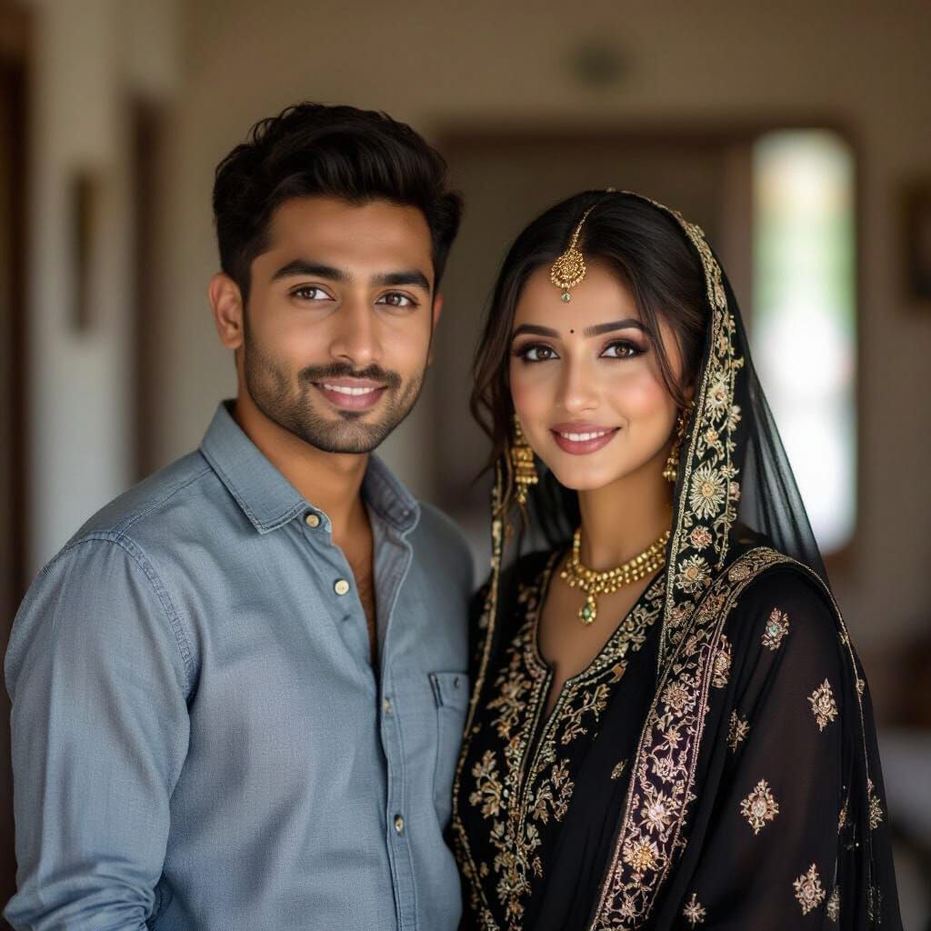 South Asian Couple in Elegant Indoor Portrait
