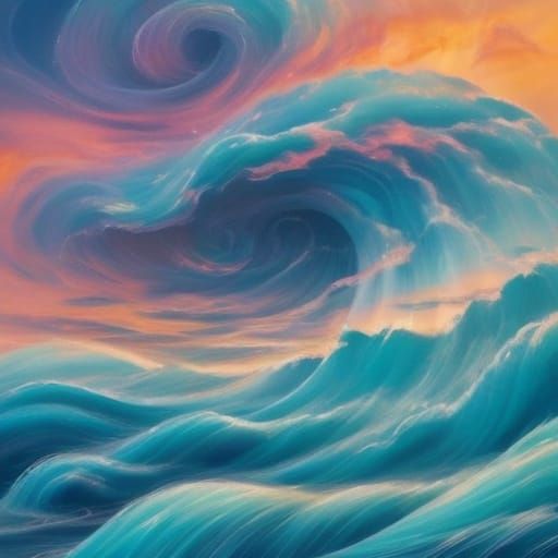 Surreal Ribbon Clouds in Vibrant Sky Oil Painting