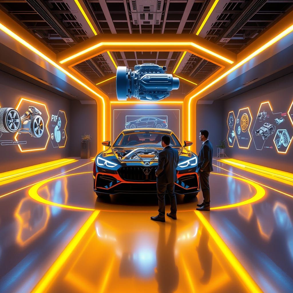 Futuristic Metaverse Car Design Studio in Neon Lights