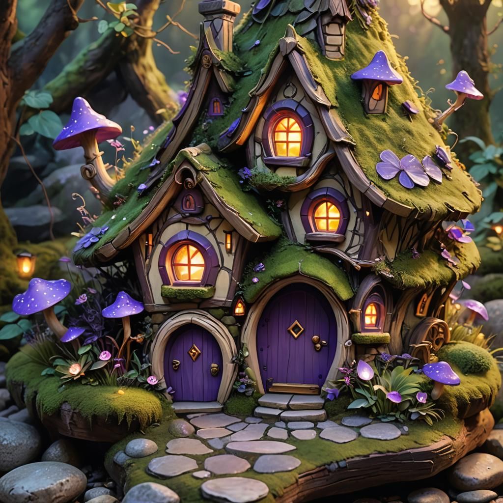 Enchanted Fairy House in Mystical Forest: Digital Art