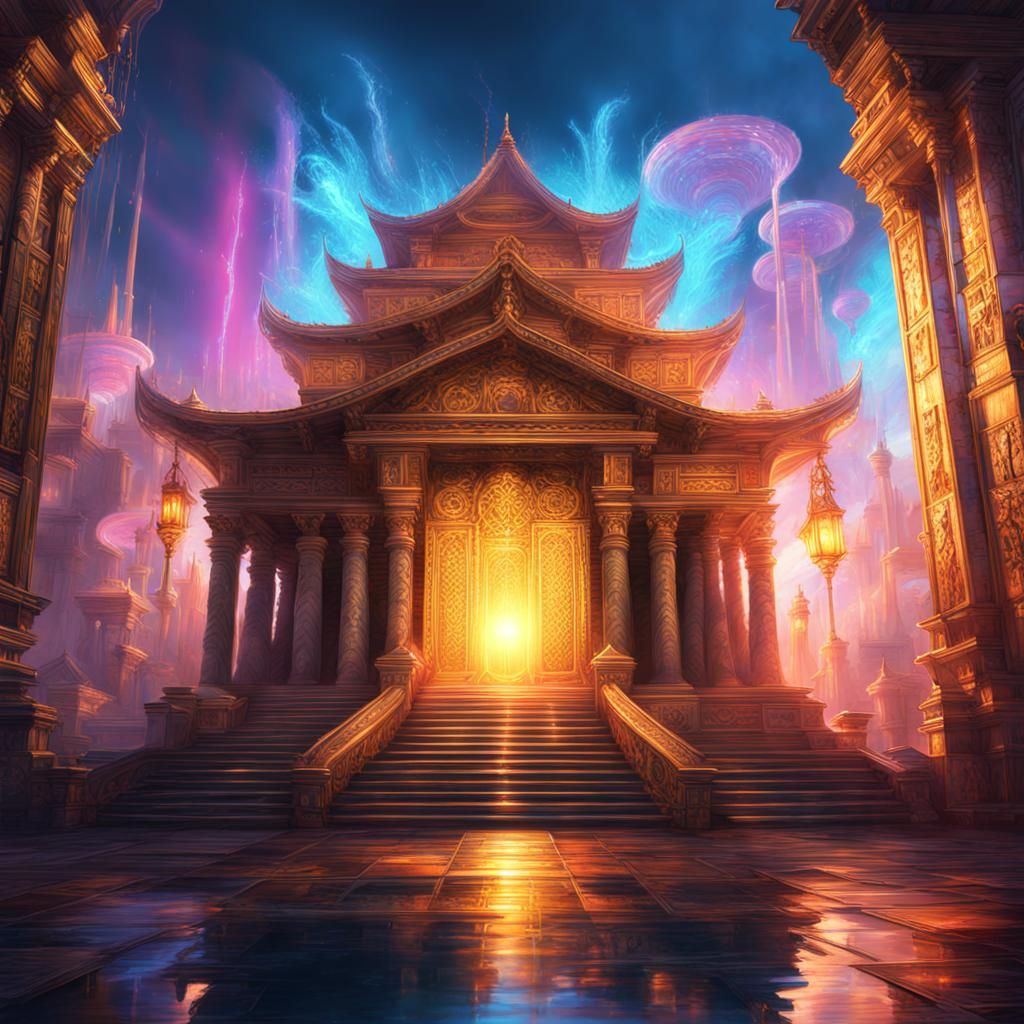 Shining Hyperrealistic Magic Underground Temple