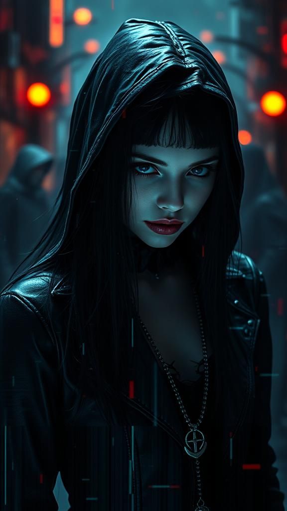 Gothic Woman Disappearing in Glitch Art Optical Illusion