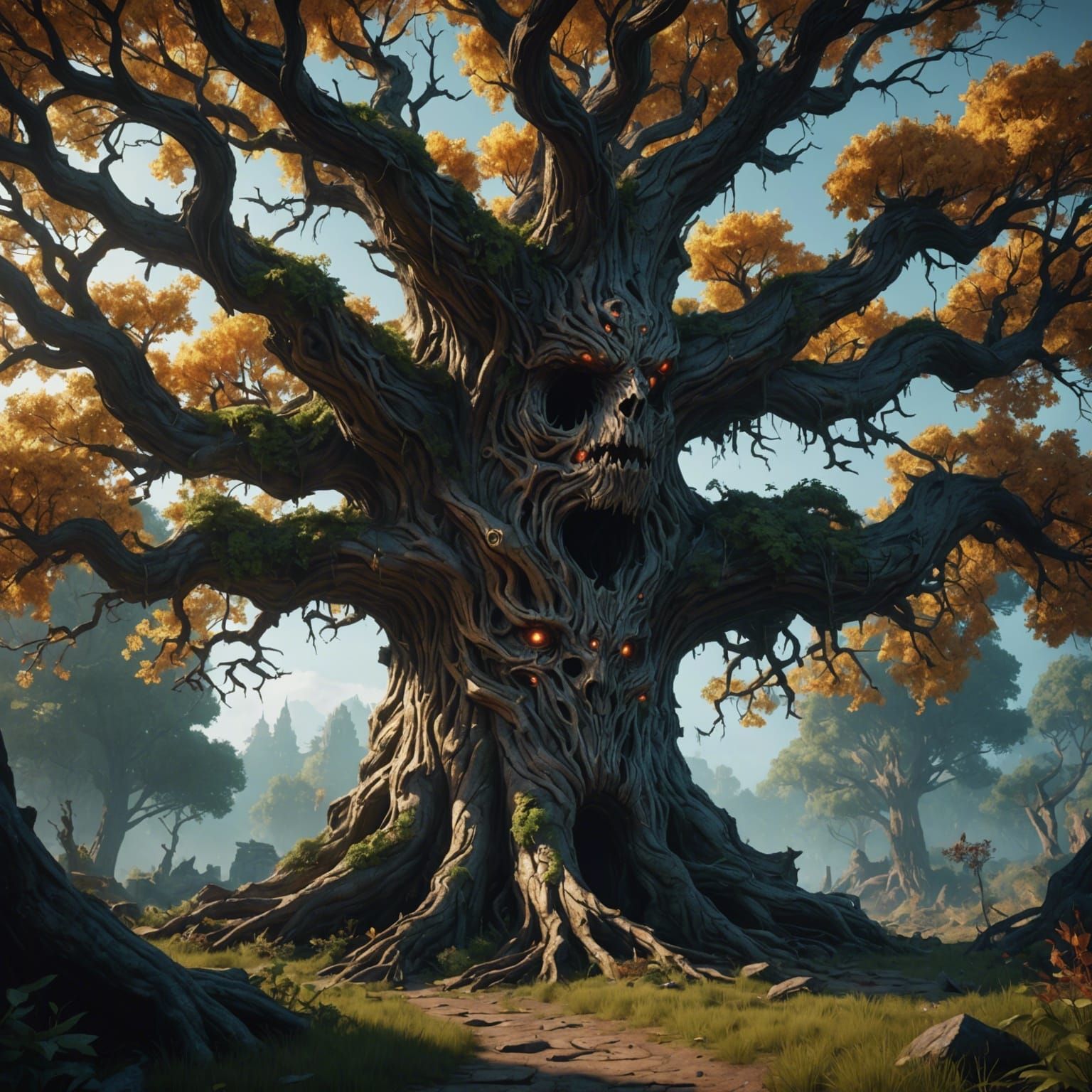 Frightened Godswood Tree in Detailed Matte Painting