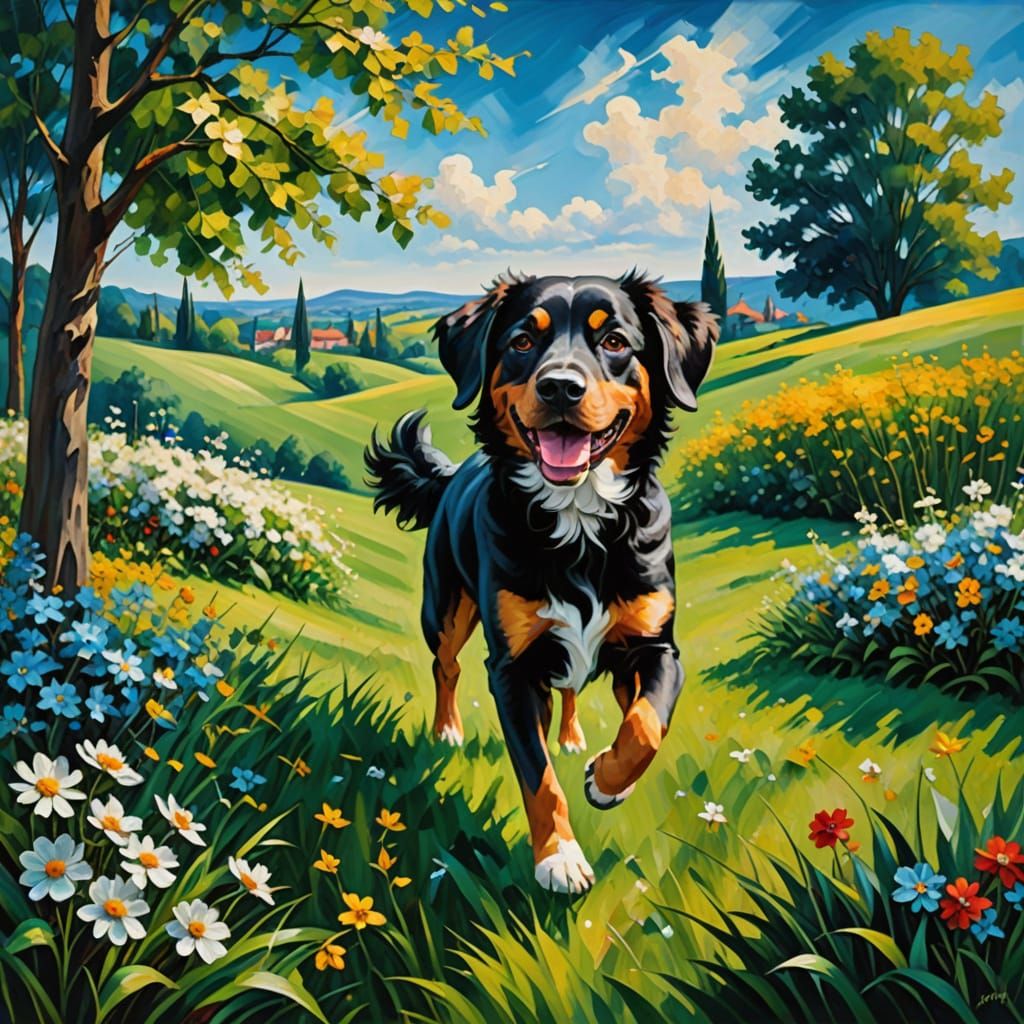 Dramatic Canine Joy in Vibrant Light