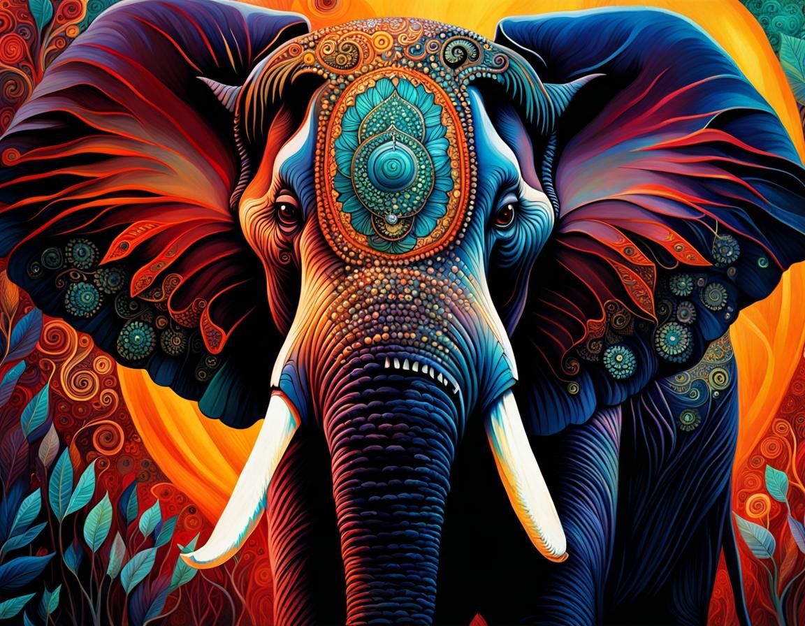 Intimidating Elephant in Acrylic Style