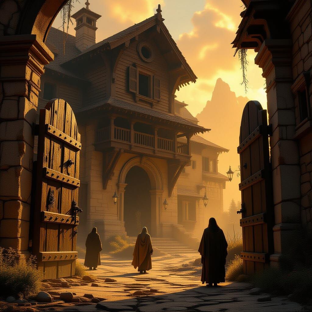 Jesus Guides Thieves in Ancient House with Biblical Light