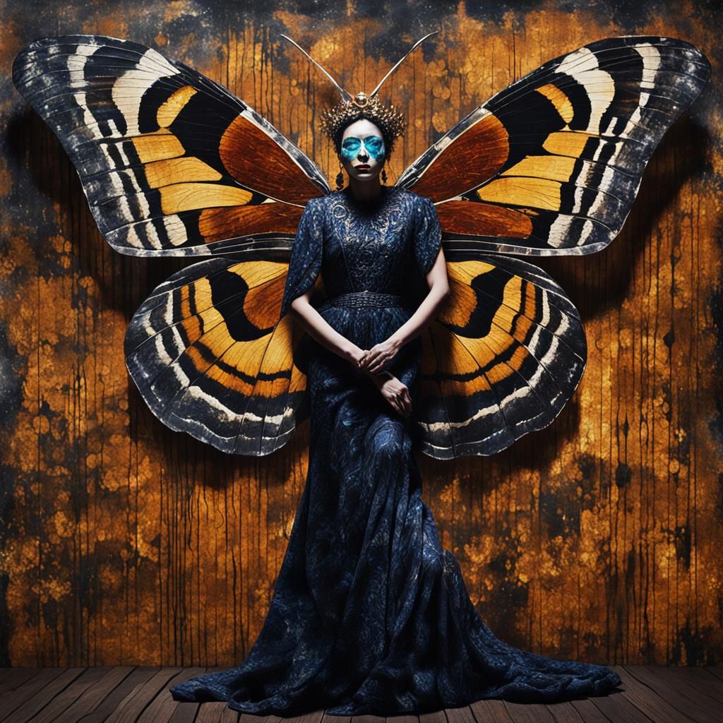 Empress Moth Portrait in Abstract Expressionist Style