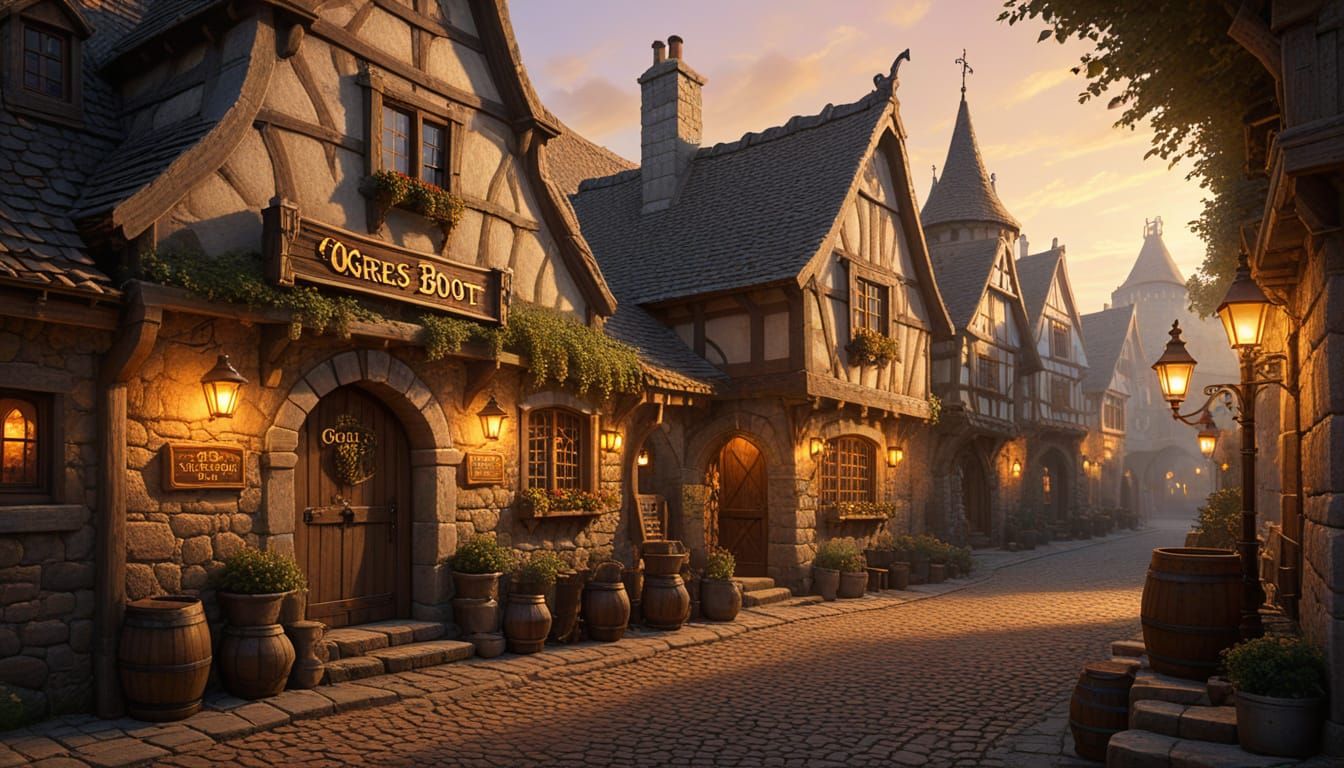 Fantasy Tavern "The Ogres Boot" in Golden Hour Light
