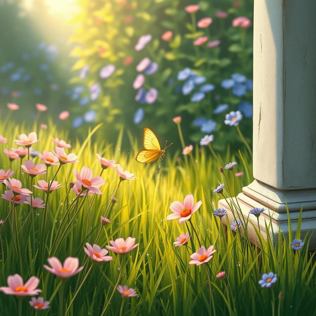 Dreamy Garden Oasis with Whimsical Wildflowers and Gentle Br...