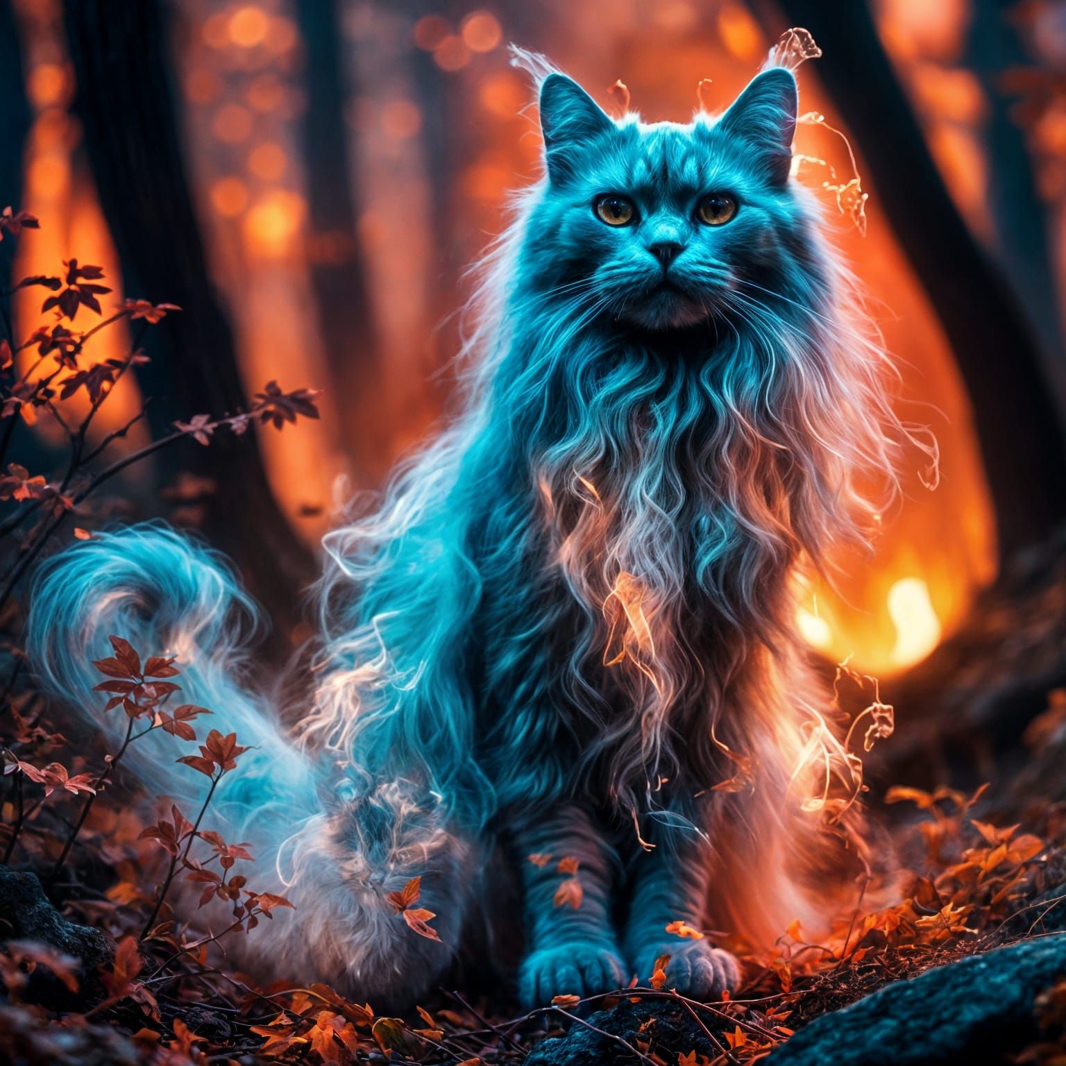 Glowing Ghost Cat in Graveyard: Halloween Colors