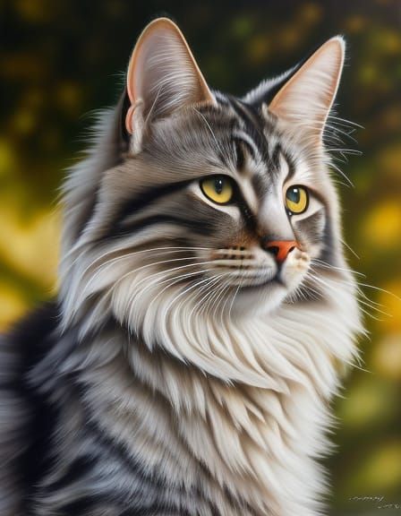 Hyperrealistic Cat Portrait with Fluffy Fur