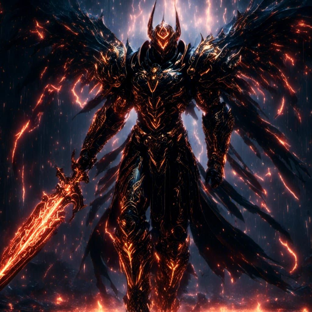 Dark warrior in futuristic, techno cyber-organic armour, wit...