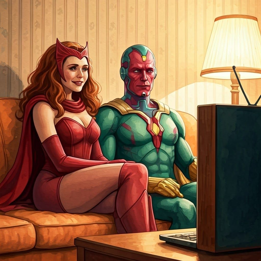 Scarlet Witch and Vision in Cozy 1950s Living Room