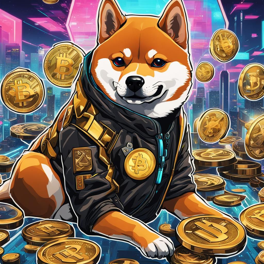 Cyberpunk Shiba Inu with Crypto Art Background