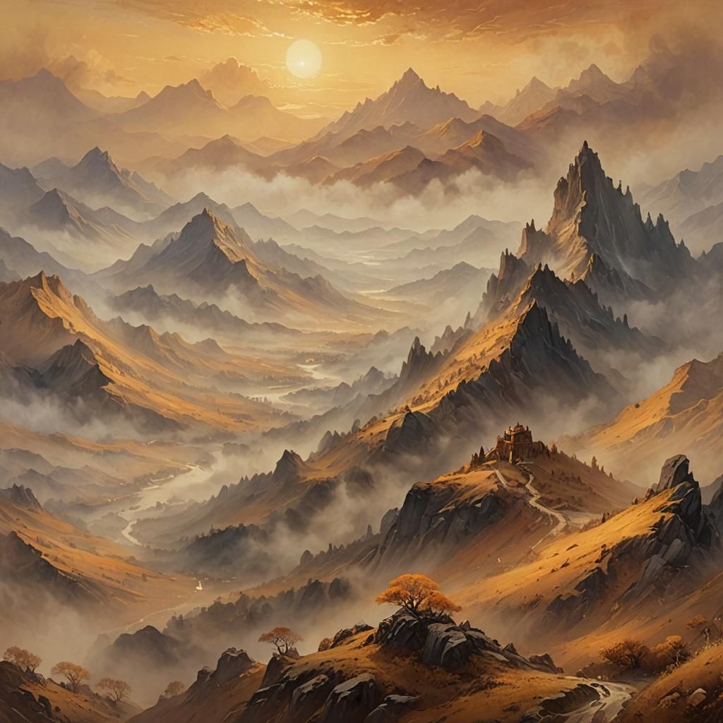 Saffron Mountain Range in Gustave Doré Style