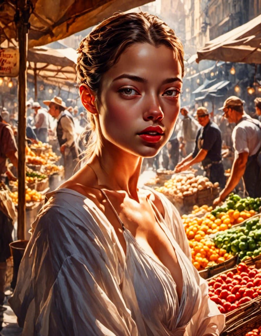 Teia in Enchanted Market, Watercolor Comic Style