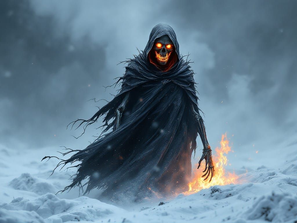 Horrid Skeleton Stands Among the Blizzard's Edge