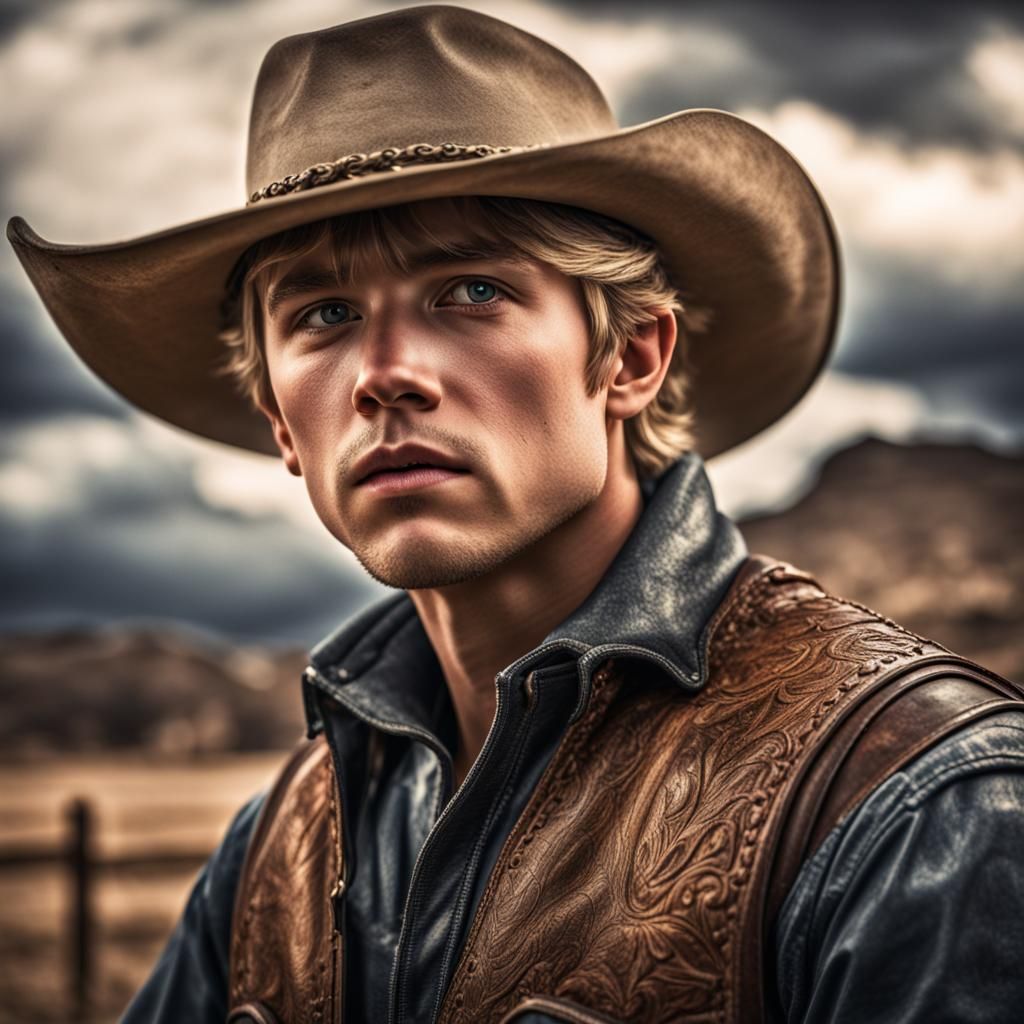 Hyperrealistic Young Cowboy Portrait in Cinematic Style