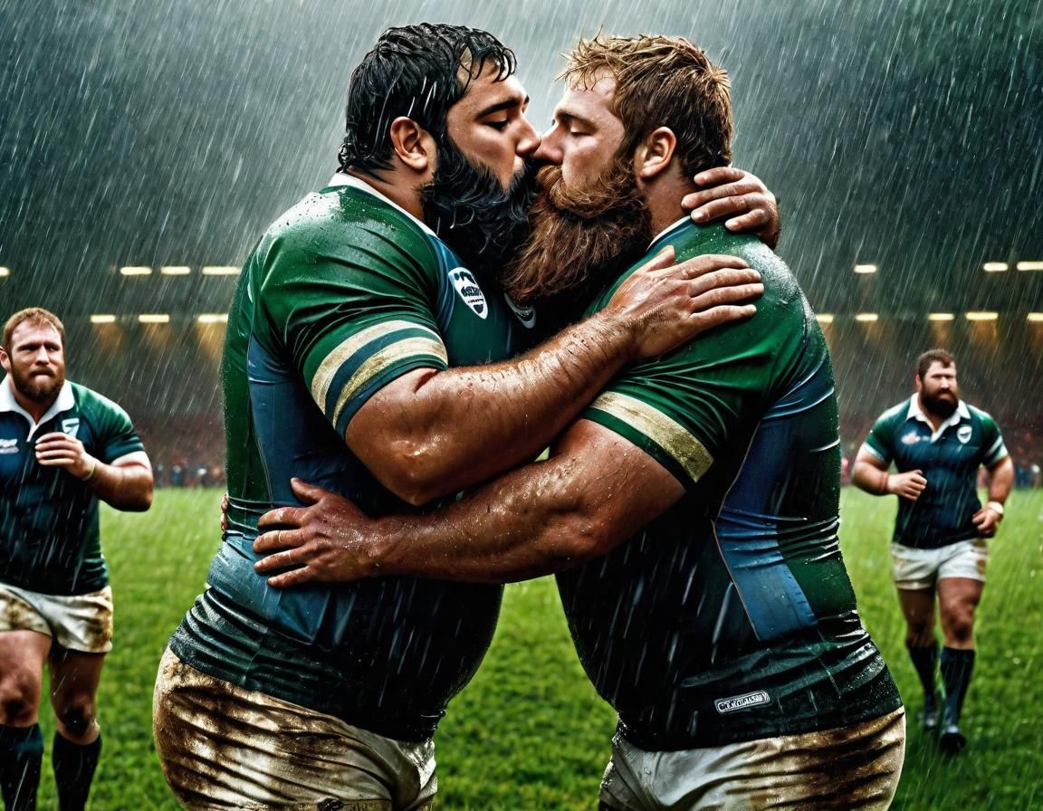 Rugby Players in Love: A Dramatic Digital Painting