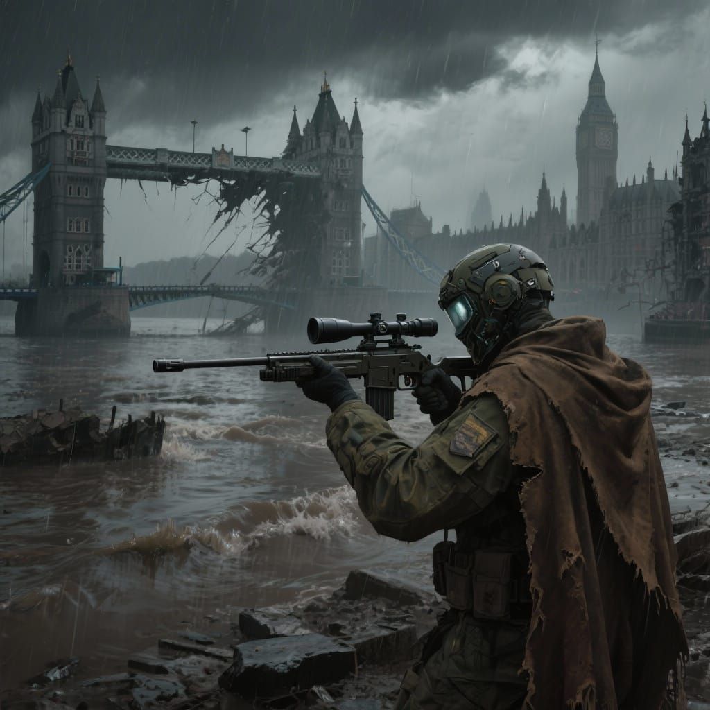 Apocalyptic London Under Rainy Skies