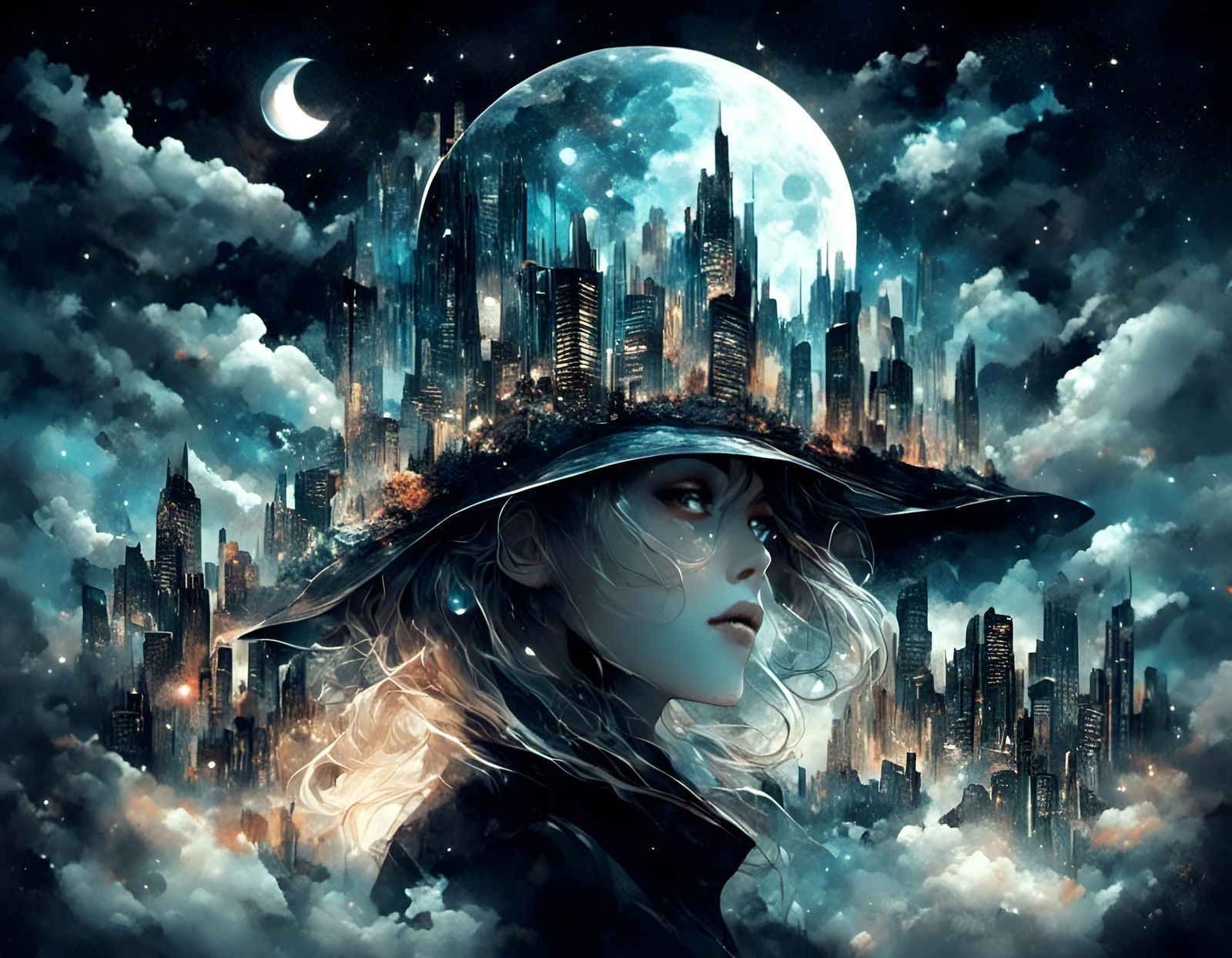 Metropolis Hat on Saxophone in Ink Splatter Style