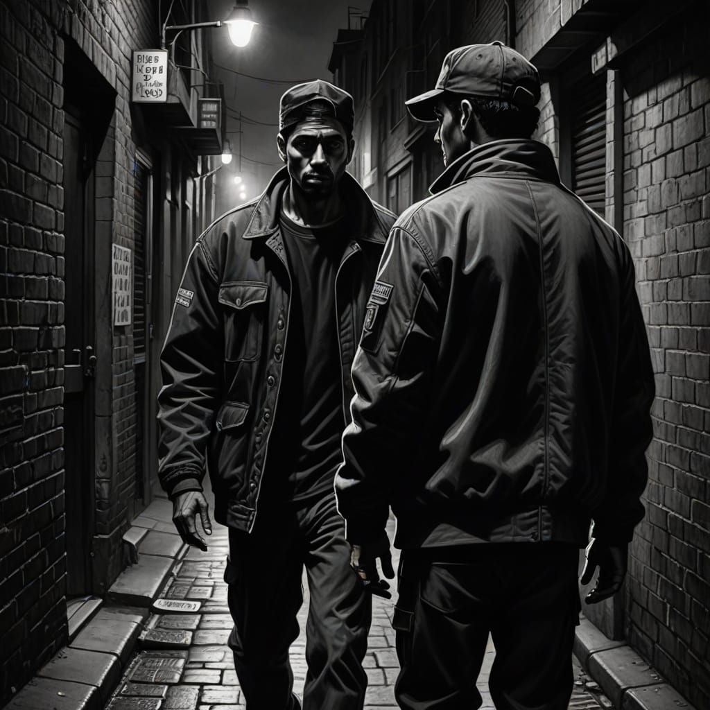 Sinister Alleyway Encounter in Dark Academia Style