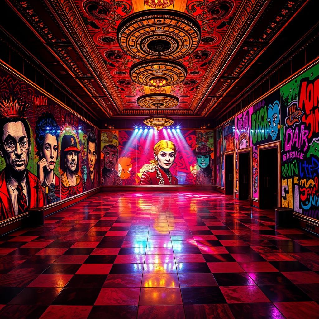Vibrant Disco Hall with Mirrored Walls and Kaleidoscope of C...