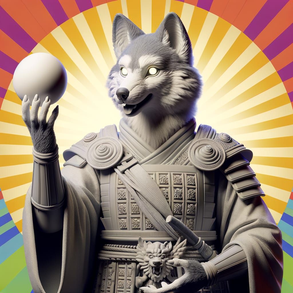 Surreal Warrior Wolf Goddess in 3D Digital Sculpture Style