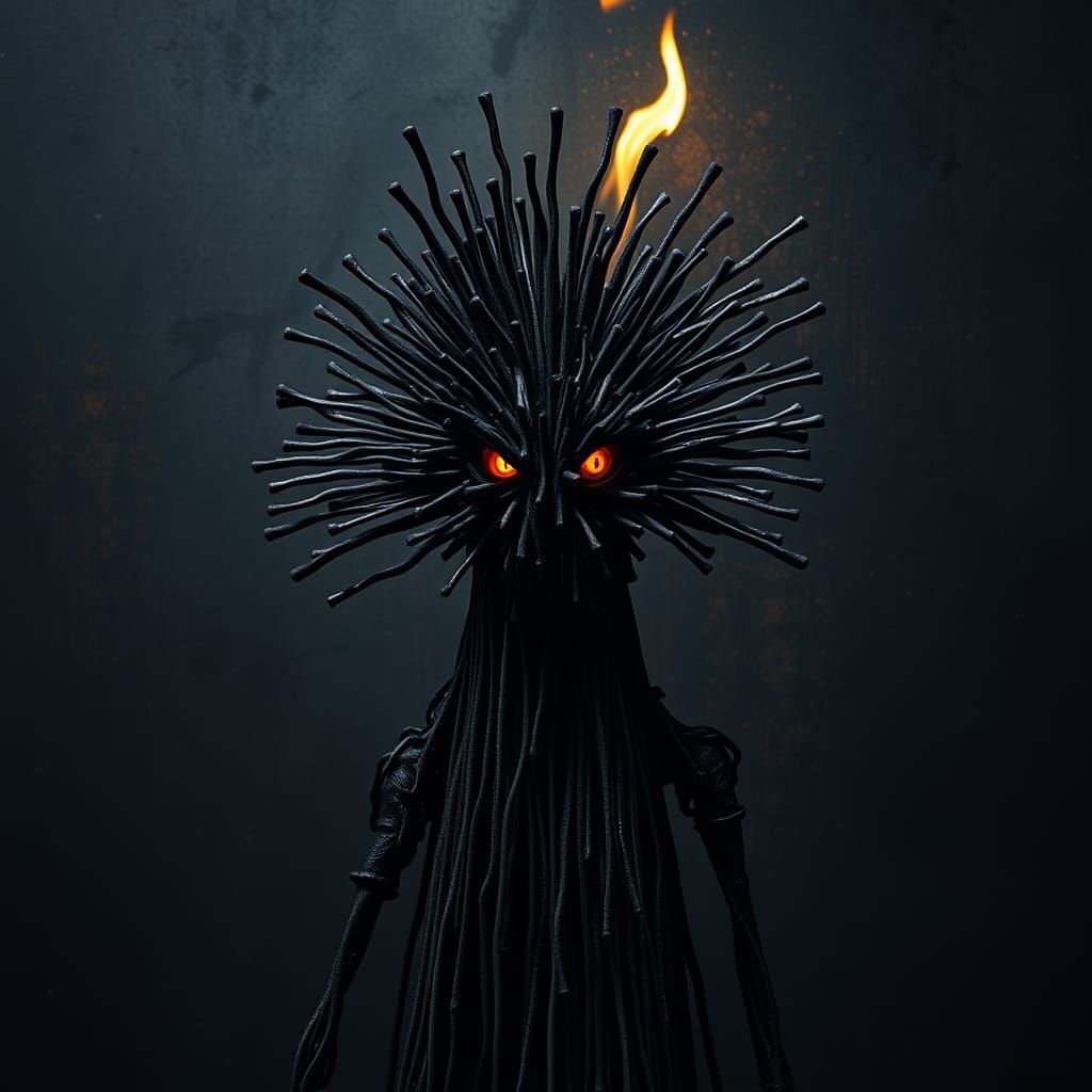 Gothic Matchstick Monster Emerges from Dark, Twisted Embers