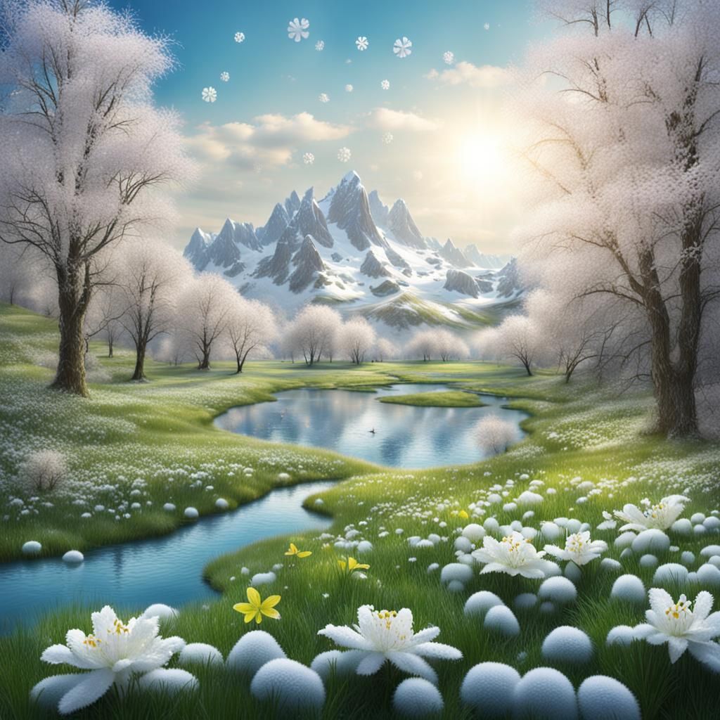 Spring World in Snowflake: Detailed Matte Painting