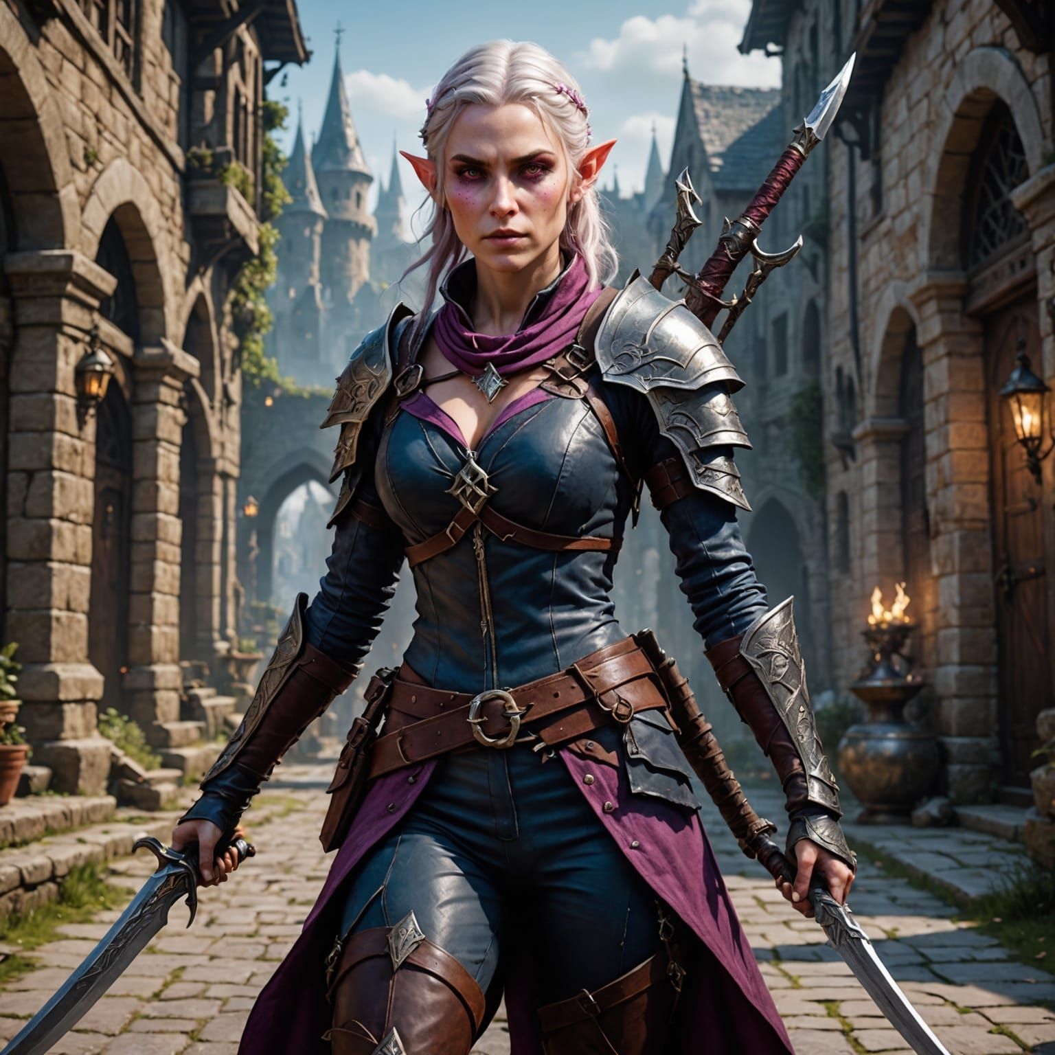Beautiful Elf Rogue with Magical Kukri
