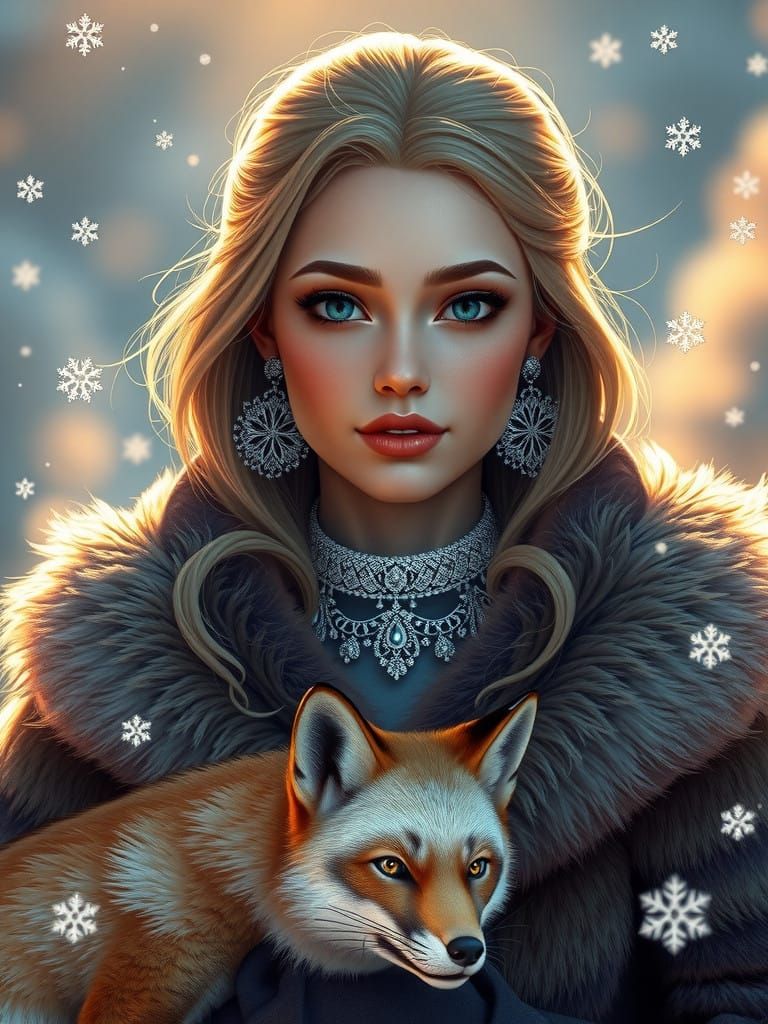 Regal Russian Princess in Luxurious Fur Coat