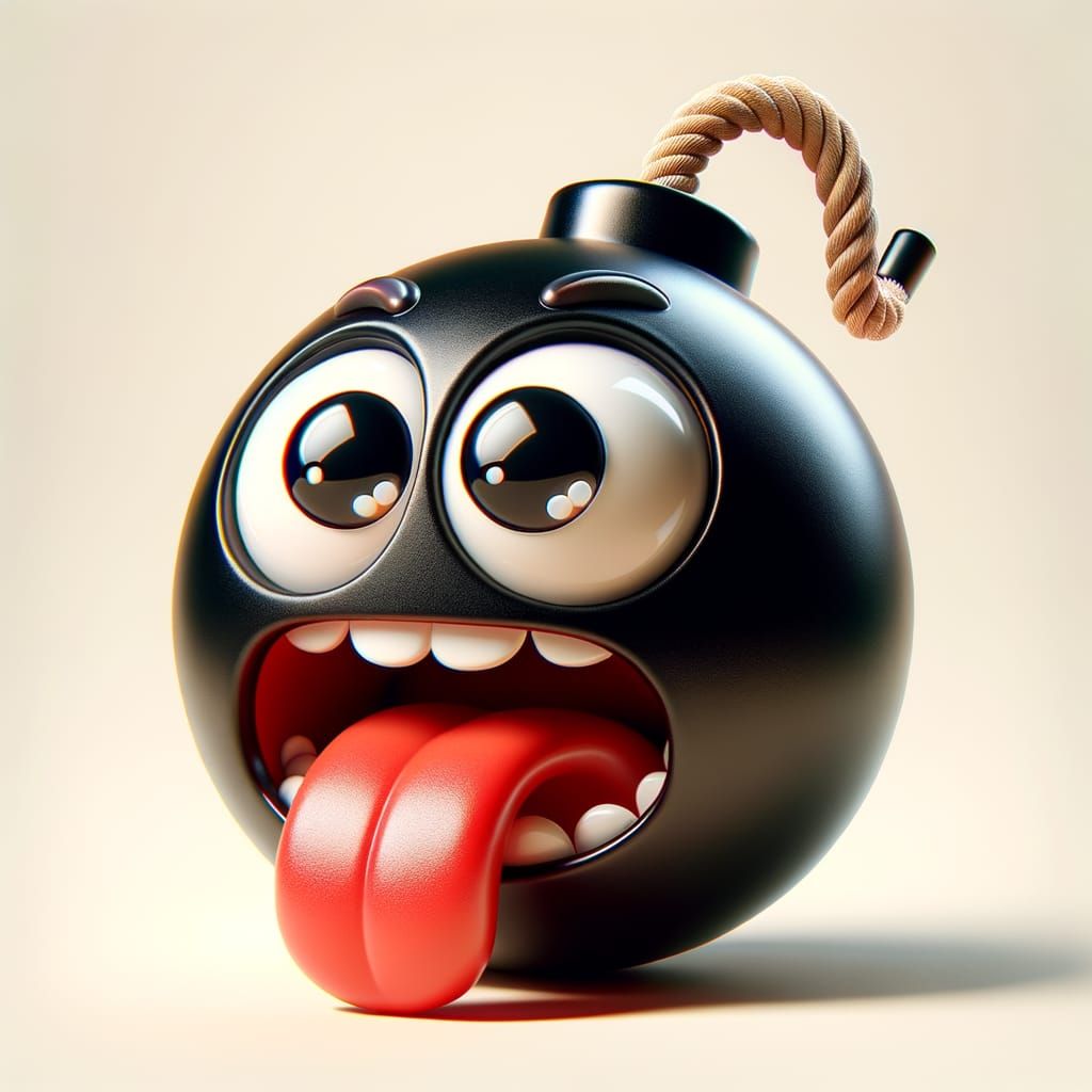 Cartoon Bomb Character with Shocked Expression in 3D