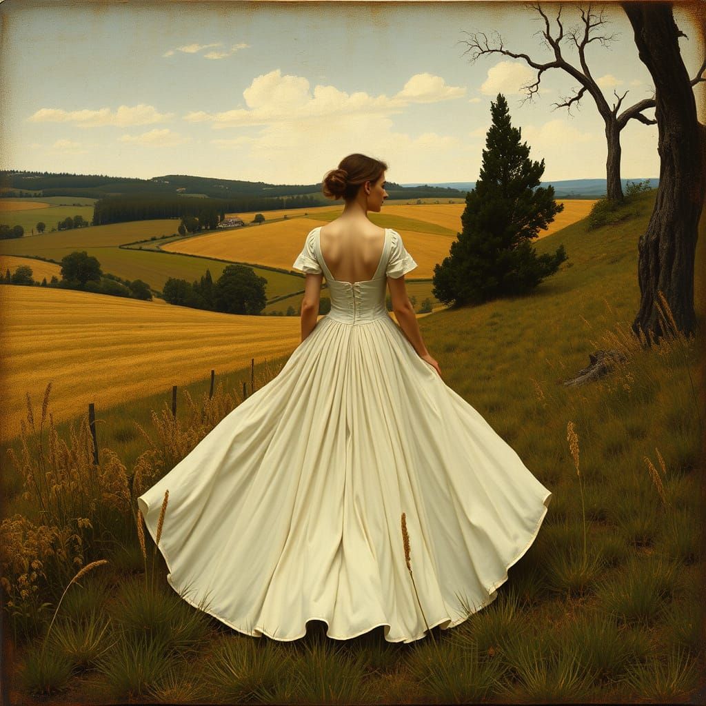 Woman in Countryside: Expressive Realism