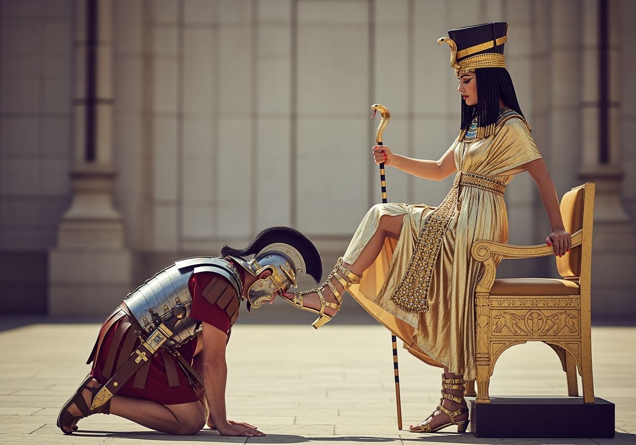 Egyptian Queen Dominates Roman Soldier in Fashion Photograph...