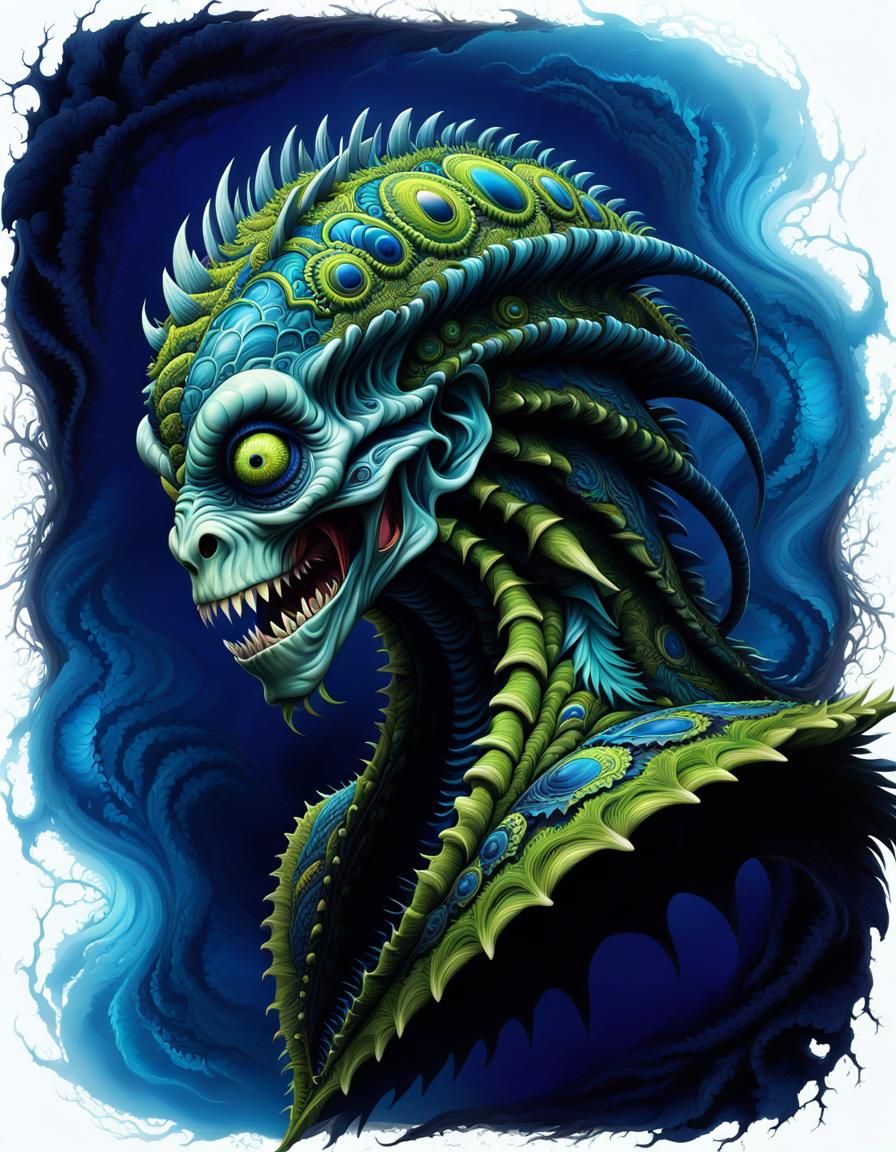 Monstrous Screaming Alien Face in Abstract Fractal Art