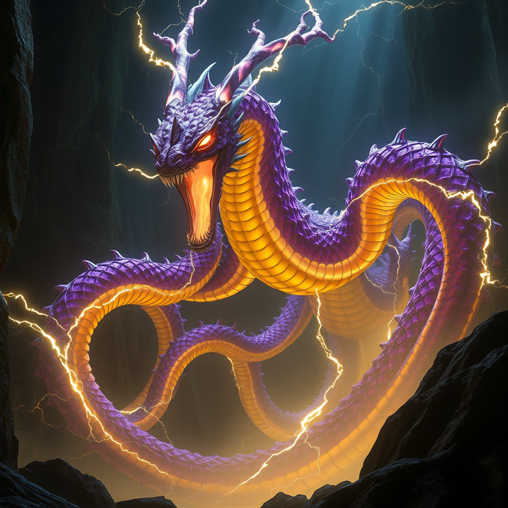 Electric Hydra Emerges from Shadows in Dark Fantasy Art