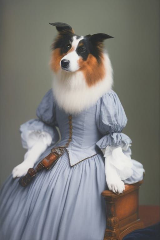 Collie Dog in Victorian Dress, Rembrandt Style