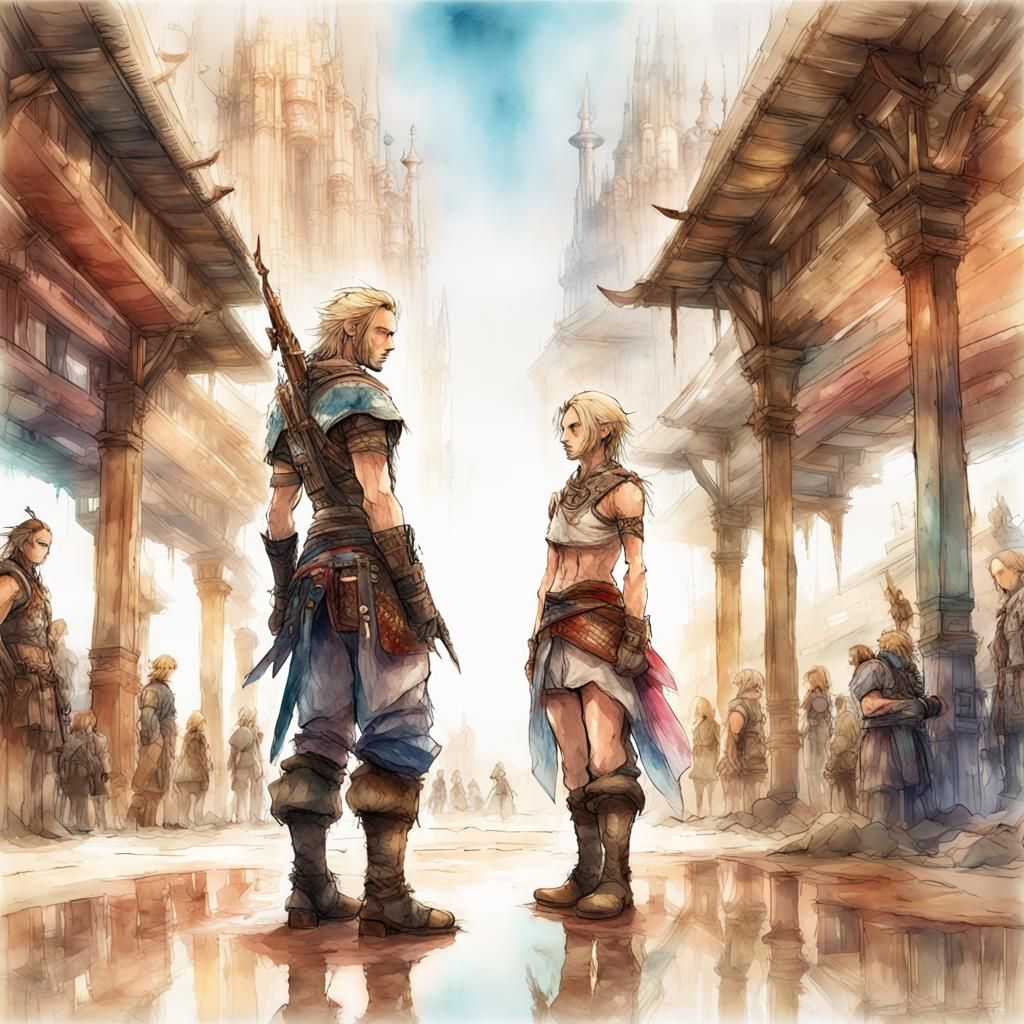 Basch Guards Princess: Digital Watercolor Desert Sunrise