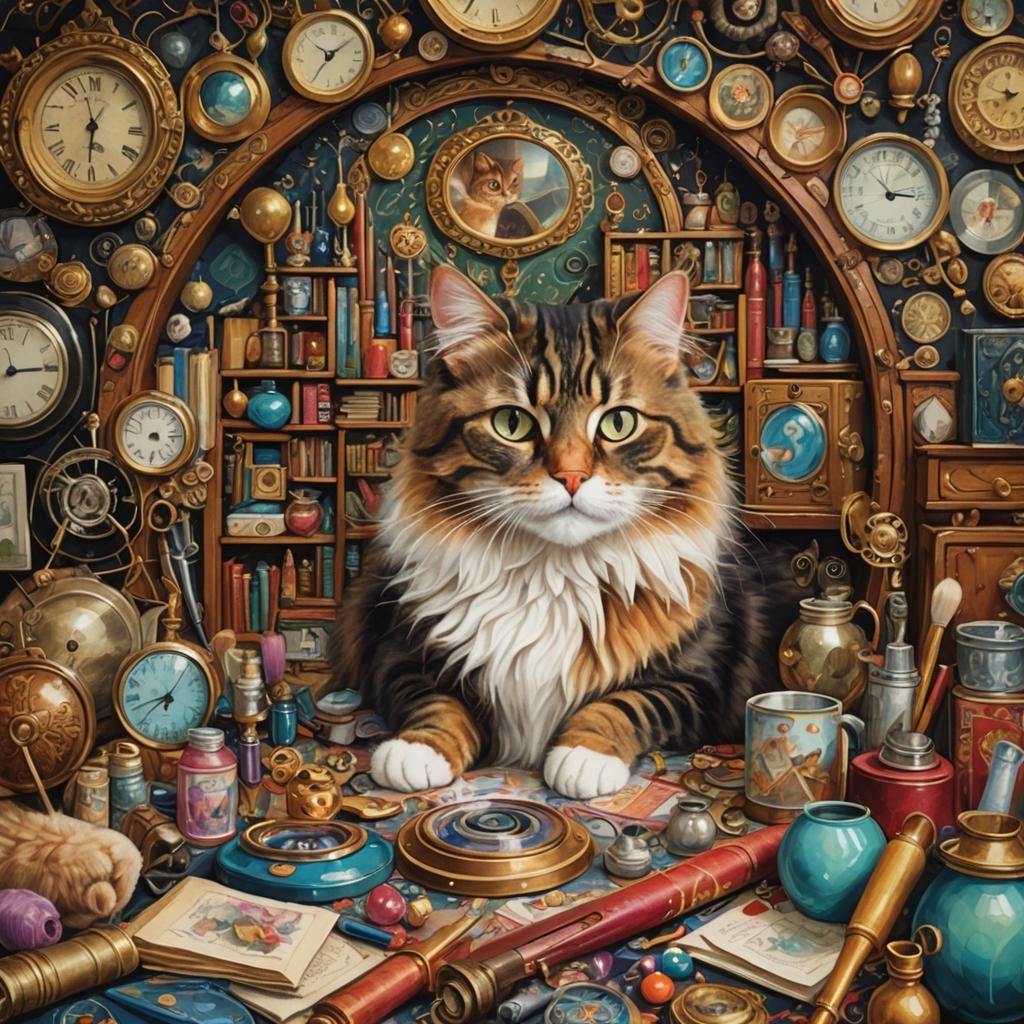 Cat Marking Territory: Hyperrealistic Maximalist Portrait