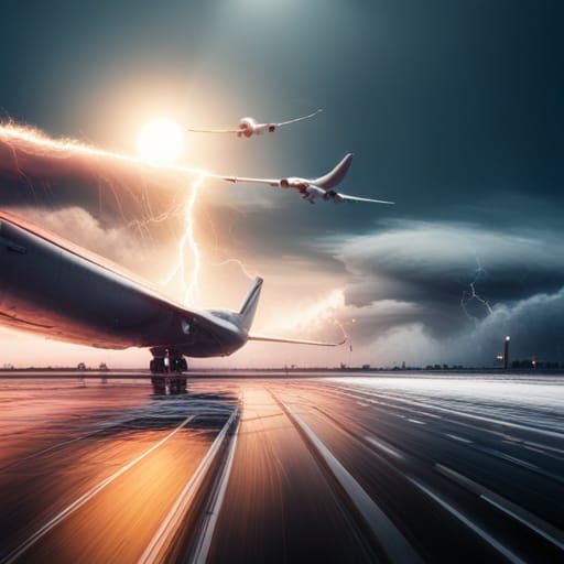 Airplane Landing in Storm: Detailed Matte Painting
