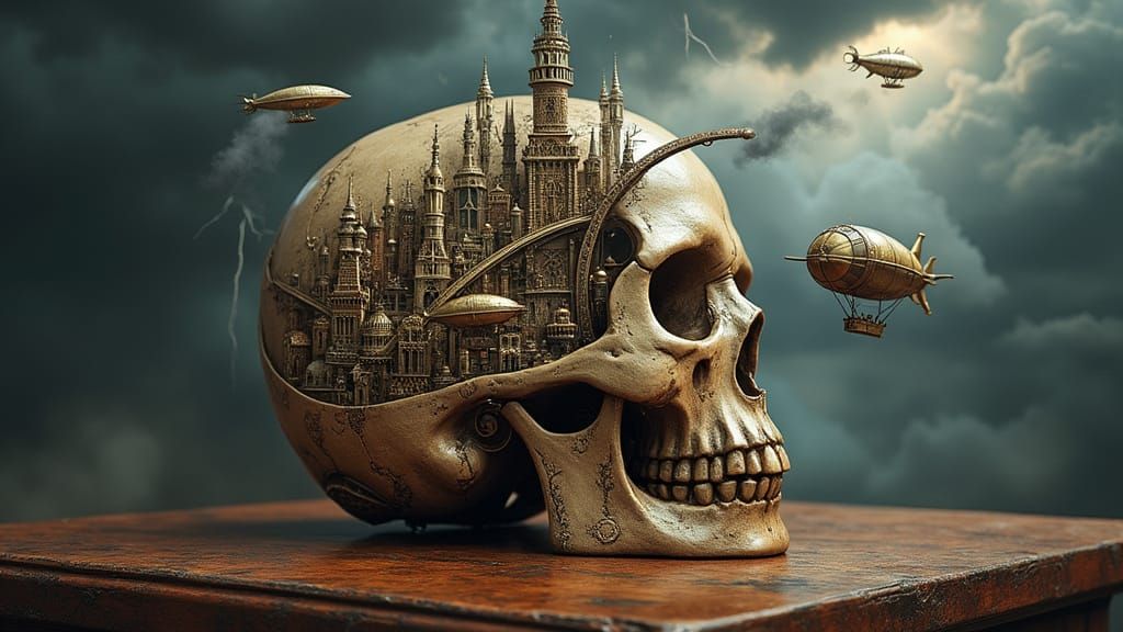 Steampunk Skull Metropolis in Intricate Detail