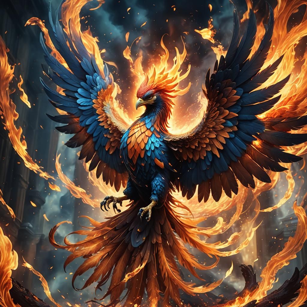 Majestic Fire Phoenix Soars in Digital Art