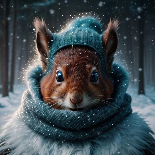 Squirrel in Winter Knitwear: Digital Matte Painting